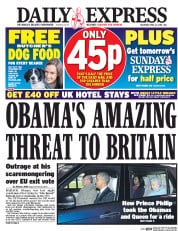 Daily Express () Newspaper Front Page for 23 April 2016