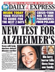 Daily Express () Newspaper Front Page for 24 December 2014