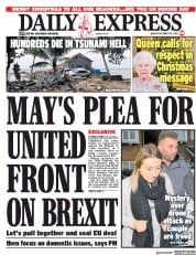 Daily Express () Newspaper Front Page for 24 December 2018