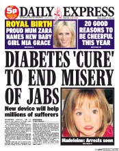 Daily Express () Newspaper Front Page for 24 January 2014