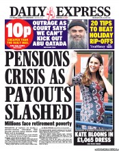 Daily Express () Newspaper Front Page for 24 April 2013