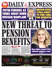 Daily Express () Newspaper Front Page for 25 November 2015