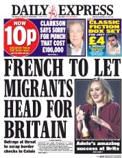 Daily Express () Newspaper Front Page for 25 February 2016