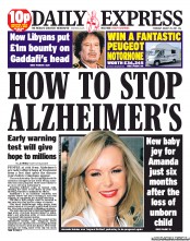 Daily Express () Newspaper Front Page for 25 August 2011