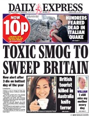 Daily Express () Newspaper Front Page for 25 August 2016