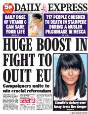 Daily Express () Newspaper Front Page for 25 September 2015