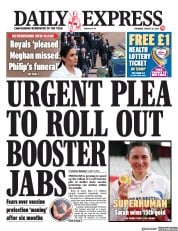 Daily Express () Newspaper Front Page for 26 August 2021