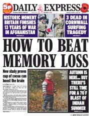 Daily Express () Newspaper Front Page for 27 October 2014