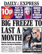 Daily Express () Newspaper Front Page for 27 November 2017