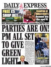Daily Express () Newspaper Front Page for 27 December 2021
