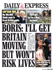 Daily Express () Newspaper Front Page for 27 April 2020