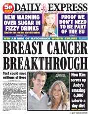 Daily Express () Newspaper Front Page for 27 June 2014