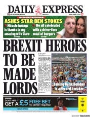 Daily Express () Newspaper Front Page for 27 August 2019