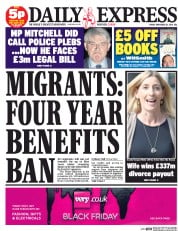 Daily Express () Newspaper Front Page for 28 November 2014