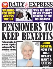 Daily Express () Newspaper Front Page for 28 January 2015