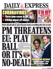 Daily Express () Newspaper Front Page for 28 February 2020