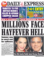Daily Express () Newspaper Front Page for 28 April 2014