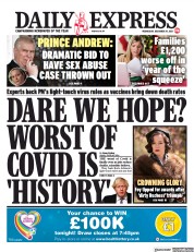 Daily Express () Newspaper Front Page for 29 December 2021