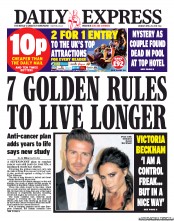 Daily Express () Newspaper Front Page for 29 April 2013