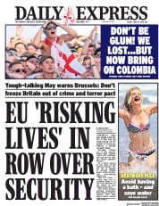 Daily Express () Newspaper Front Page for 29 June 2018