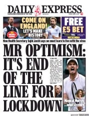 Daily Express () Newspaper Front Page for 29 June 2021