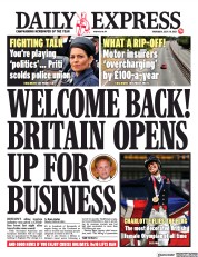 Daily Express () Newspaper Front Page for 29 July 2021