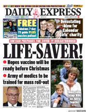 Daily Express () Newspaper Front Page for 29 August 2020