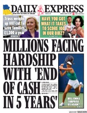 Daily Express () Newspaper Front Page for 29 August 2022