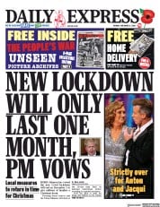 Daily Express () Newspaper Front Page for 2 November 2020