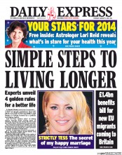 Daily Express () Newspaper Front Page for 2 January 2014