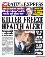 Daily Express () Newspaper Front Page for 30 November 2012
