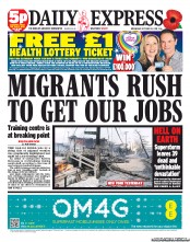 Daily Express () Newspaper Front Page for 31 October 2012