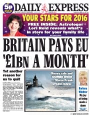 Daily Express () Newspaper Front Page for 31 December 2015