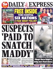 Daily Express () Newspaper Front Page for 31 January 2014