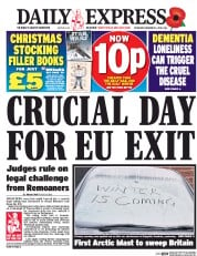 Daily Express () Newspaper Front Page for 3 November 2016