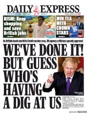Daily Express () Newspaper Front Page for 3 December 2020