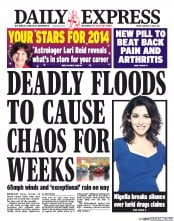 Daily Express () Newspaper Front Page for 3 January 2014