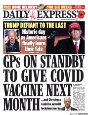 Daily Express () Newspaper Front Page for 4 November 2020