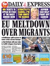 Daily Express () Newspaper Front Page for 4 September 2015