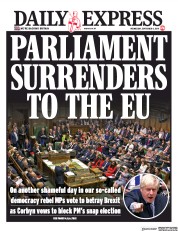 Daily Express () Newspaper Front Page for 4 September 2019