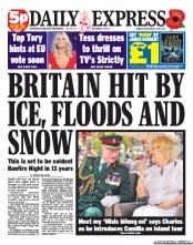 Daily Express () Newspaper Front Page for 5 November 2012