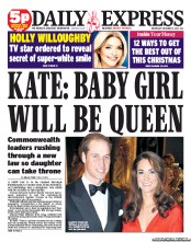 Daily Express () Newspaper Front Page for 5 December 2012