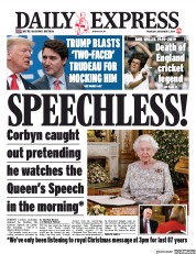 Daily Express () Newspaper Front Page for 5 December 2019