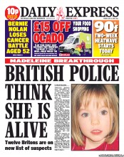 Daily Express () Newspaper Front Page for 5 July 2013