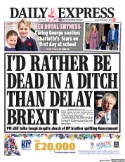 Daily Express () Newspaper Front Page for 6 September 2019