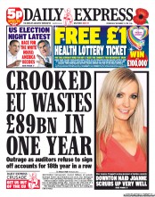 Daily Express () Newspaper Front Page for 7 November 2012