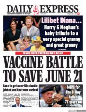 Daily Express () Newspaper Front Page for 7 June 2021