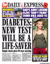 Daily Express () Newspaper Front Page for 8 November 2012