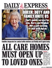 Daily Express () Newspaper Front Page for 8 March 2021