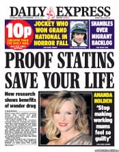 Daily Express () Newspaper Front Page for 8 April 2013